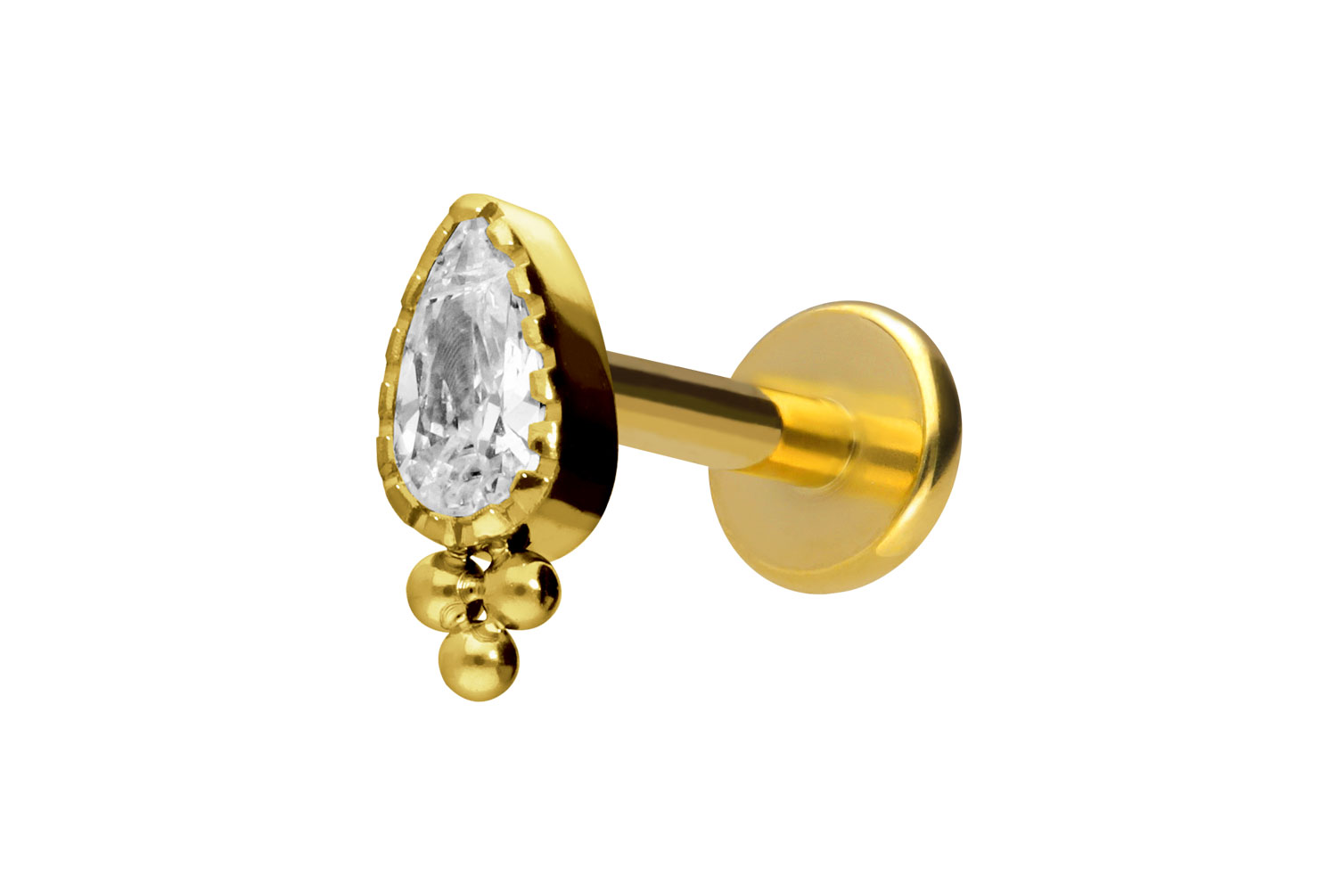 Titan Labret Piercing mit Innengewinde KRISTALLTROPFEN + KUGELN